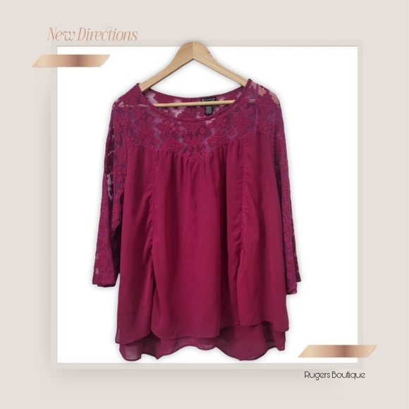 🌿New Directions Women's 1X Magenta Lace Bodice & Sleeves Sheer Fully Lined - Picture 3 of 14